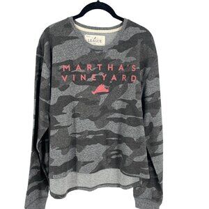 League Martha's Vineyard Sweatshirt High Low Long Sleeve Grey Camo Print Large